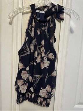 Papaya Black Floral Halter Top with Pink Flowers